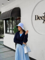 شومیز کراپ جلو گره زنانه لینن به رنگ سورمه‌ای - پوشاک تابستانه کیلیک