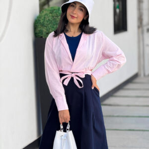 شومیز کراپ جلو گره زنانه لینن به رنگ صورتی - پوشاک تابستانه کیلیک