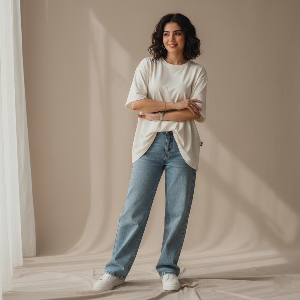 تیشرت باکسی - راحتی و استایل مدرن مدل پوشیدن تیشرت باکسی زنانه – استایل کژوال مدرن کیلیک