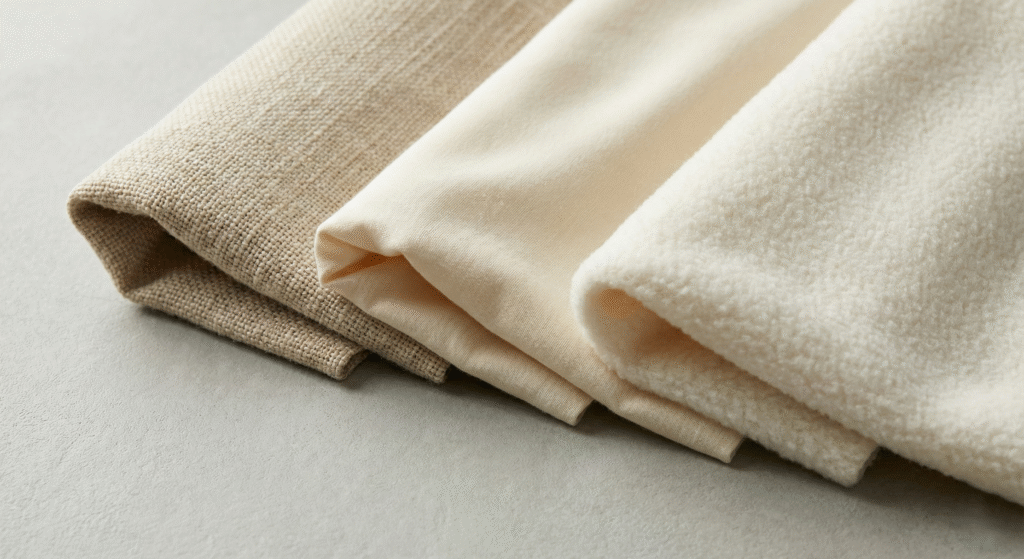 راهنمای انتخاب دورس مناسب برای پاییز و زمستان 1 مقایسه بافت پارچههای مختلف دورس - پنبه، میلکی و فلیس